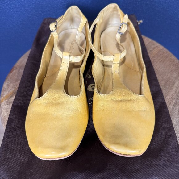 Kudeta Yellow Italian Leather T-Strap Ballet Flats, Size 40 (9) - Picture 1 of 7